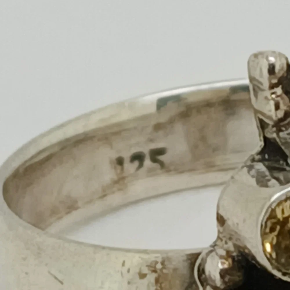 Artisan Crafted 925 Sterling Silver Citrine Cluster Ring Thailand 1990s Size 9.5